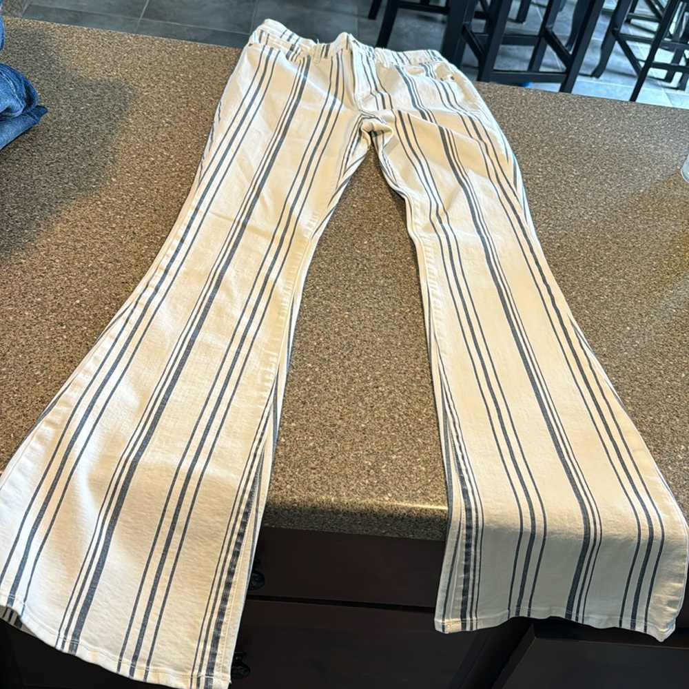 Striped Cream Flare Jeans - Women